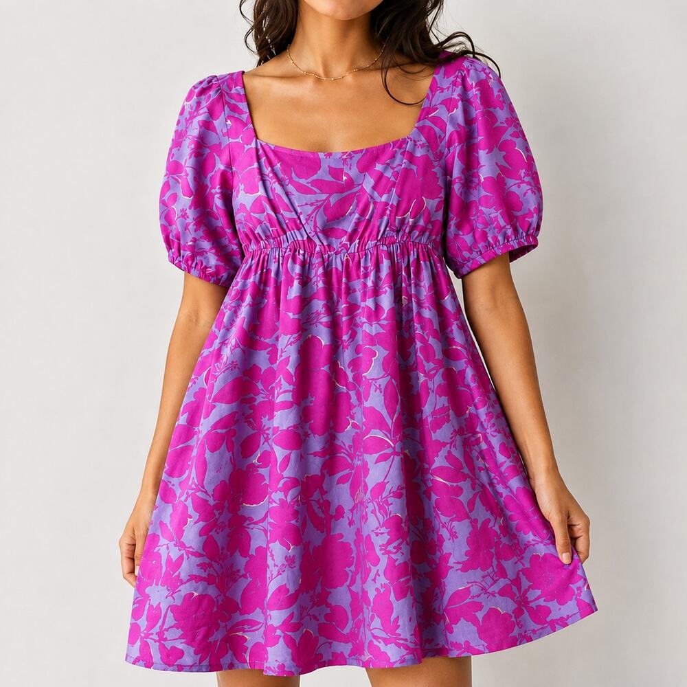 Meet Me In Santorini Aria Pink Floral Babydoll Mini Dress L Coquette